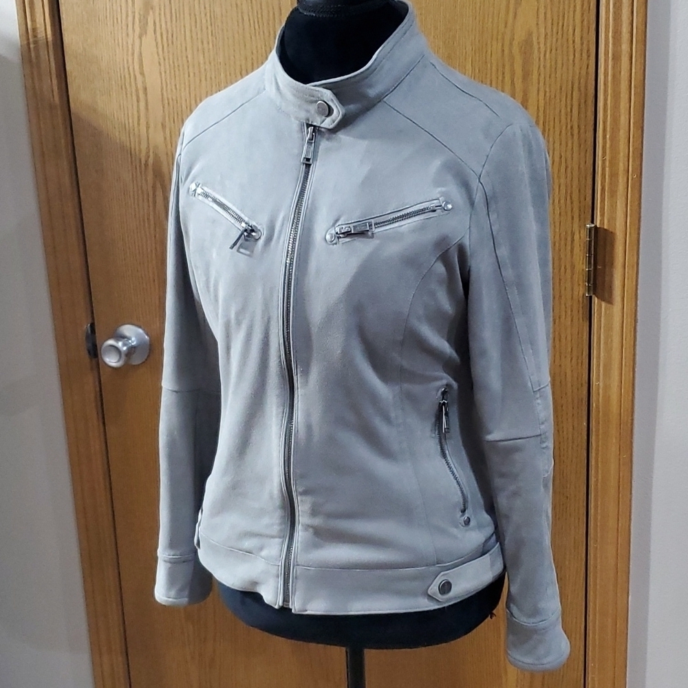 Odyn soft vegan suede grey moto jacket